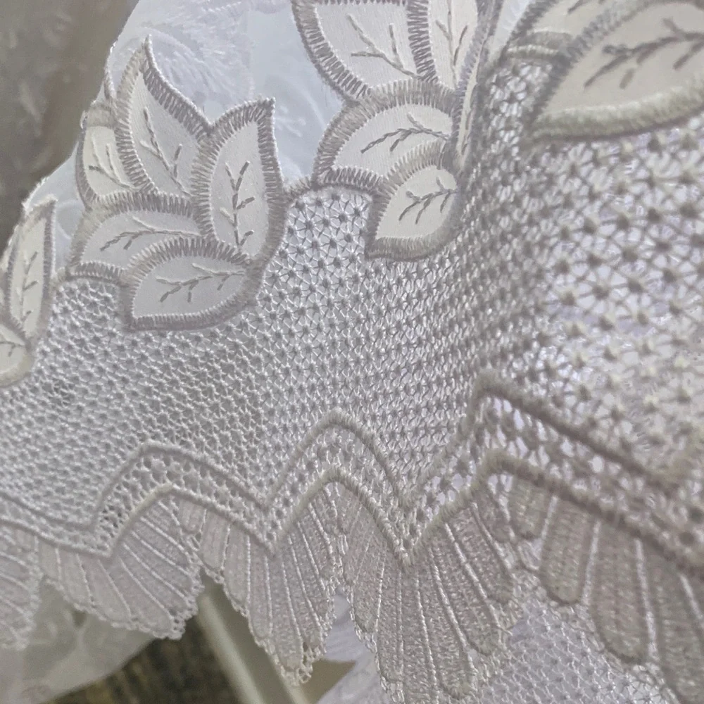White Sheer Lace Window Curtain Panel with Neutral Side Drapes